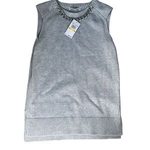 MICHAEL KORS Pearl Heather Sleeveless Sweater MK Gray Pullover Chain Detail Size